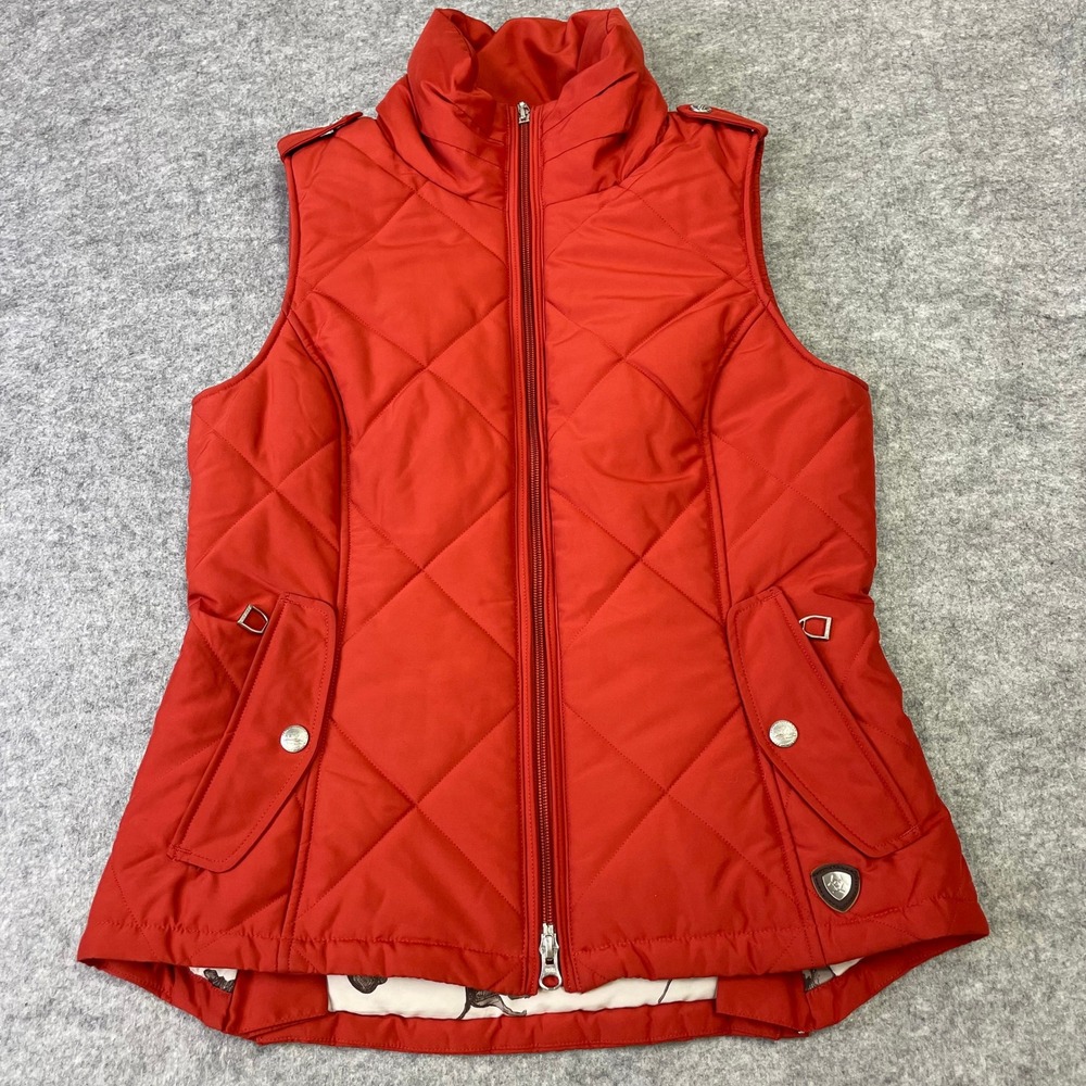 Ariat Womens Red Quilted Equestrian Vest Dog Print Lining Size Small - Picture 7 of 16